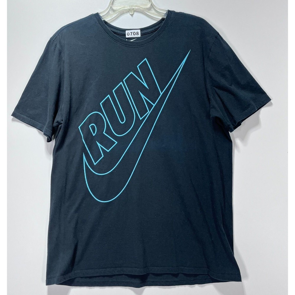 Nike Run Adult T-Shirt Size L Black Athletic Cut Logo Running Workout Sporty
